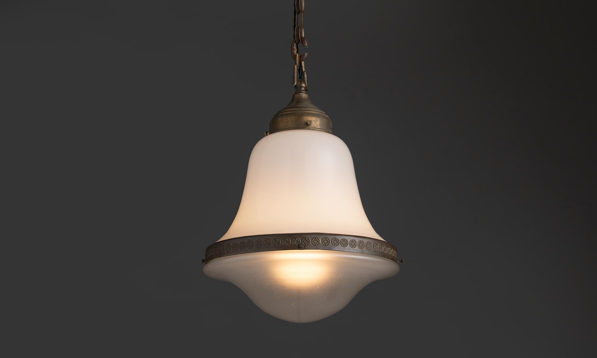 Netherlands, 1920
Two tone opaline glass pendant with brass hardware.
12