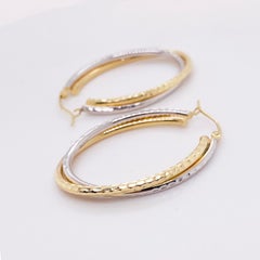 Two-Tone Earrings Hammered Oval Hoop Earrings, Mixed Metal Hoops
