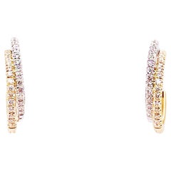 Two Tone Earrings Layered Diamonds, Huggie Earrings, Pave Diamond Earrings