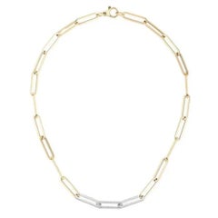 Two Tone Elongated 14K (or 18k upon request)Yellow Gold Paperclip Chain Necklace