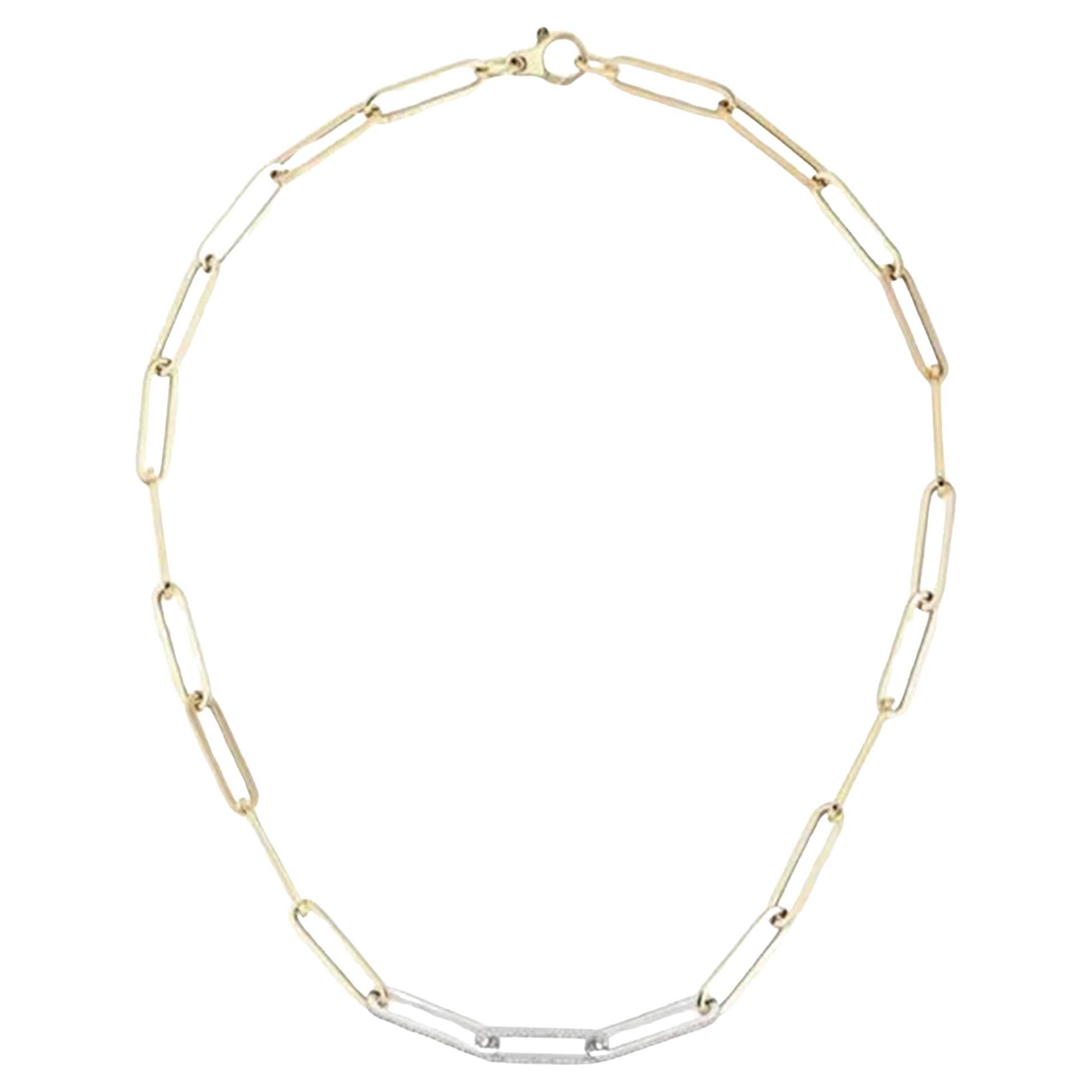 0.72ct Natural Diamond 14K Two-Tone Gold Paperclip Chain Necklace