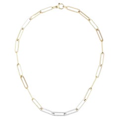 Two Tone Elongated 14K (or 18k upon request)Yellow Gold Paperclip Chain Necklace