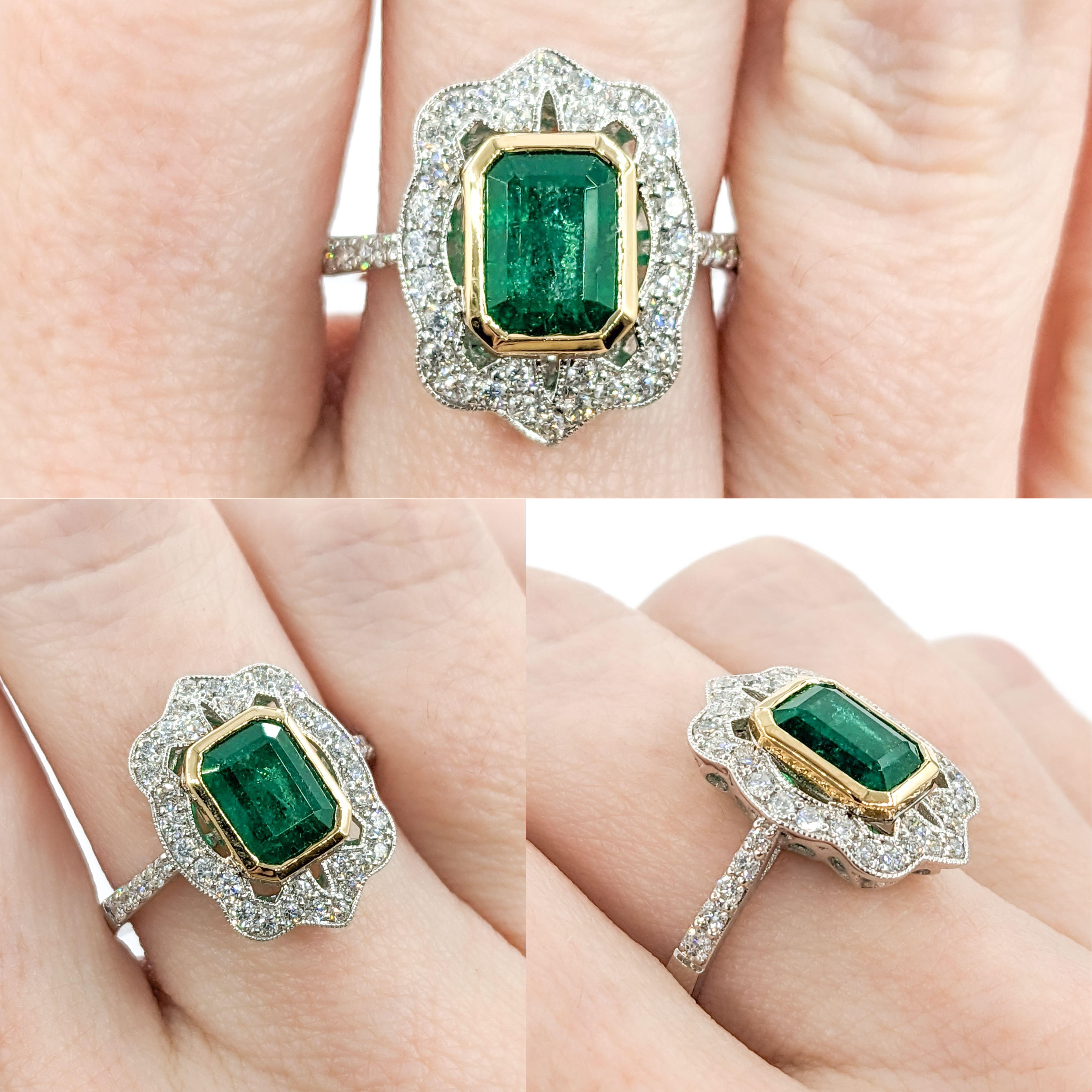 Contemporary Two-Tone Emerald & Diamond Cocktail Ring For Sale