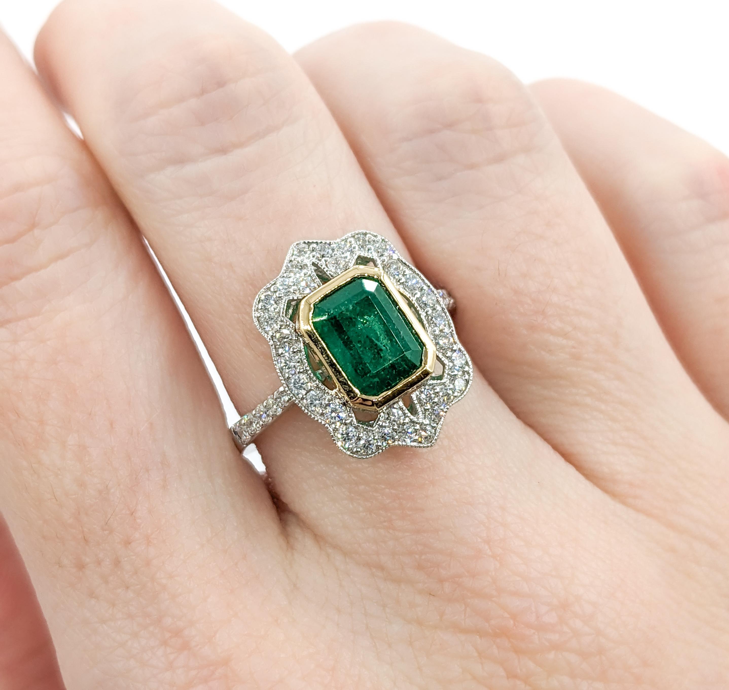 Women's Two-Tone Emerald & Diamond Cocktail Ring For Sale