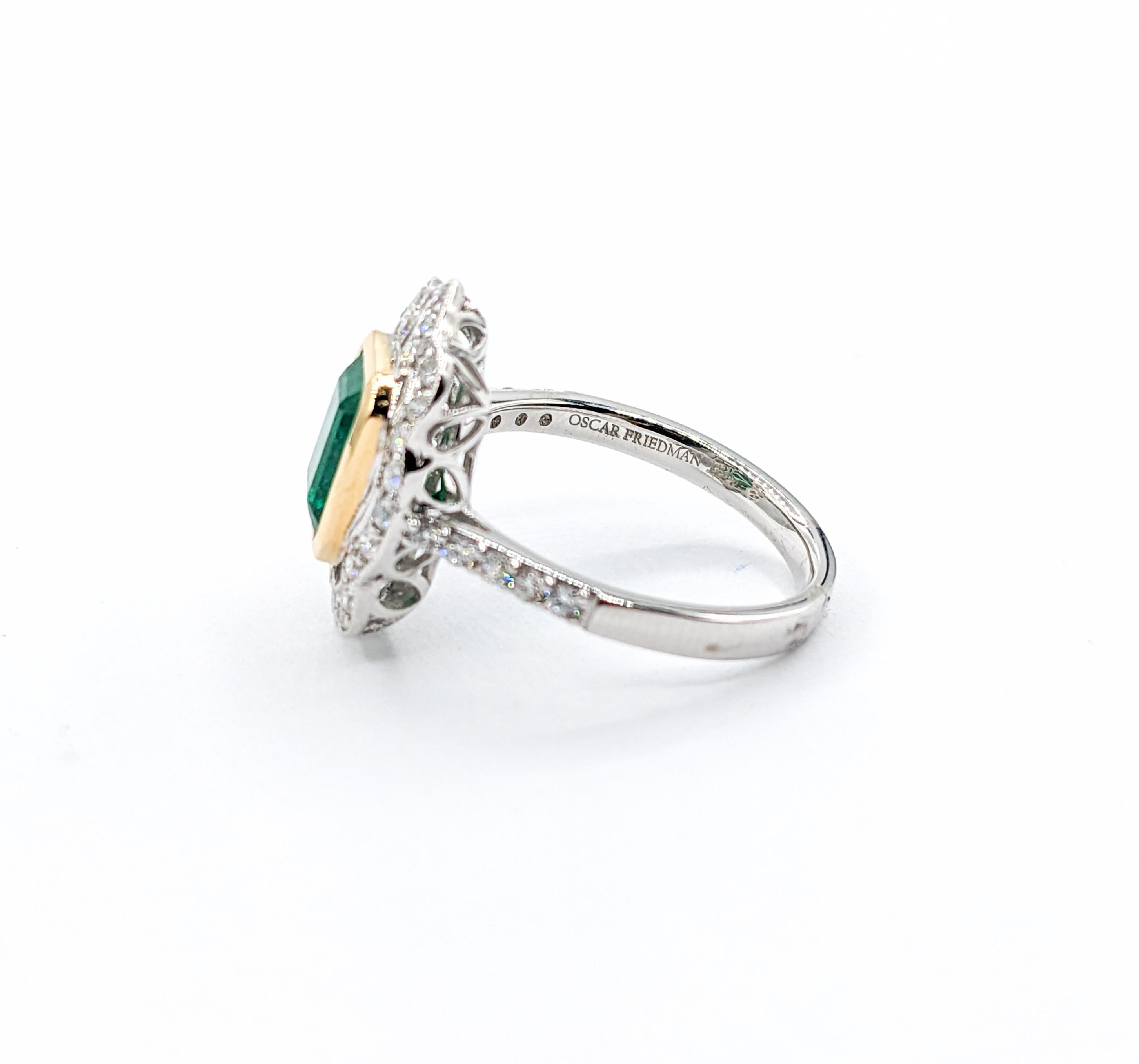 Two-Tone Emerald & Diamond Cocktail Ring For Sale 2
