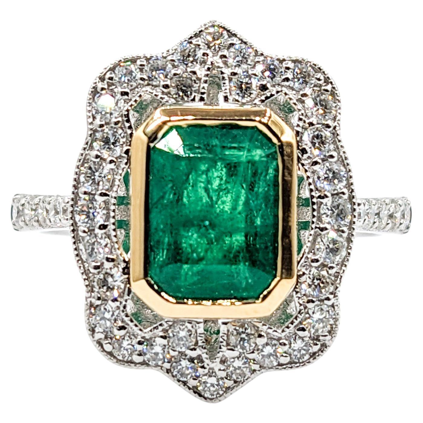 Two-Tone Emerald & Diamond Cocktail Ring For Sale