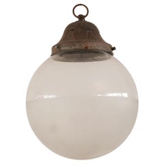 Two Tone Etched Glass Early 20th Century Globe Pendant Light