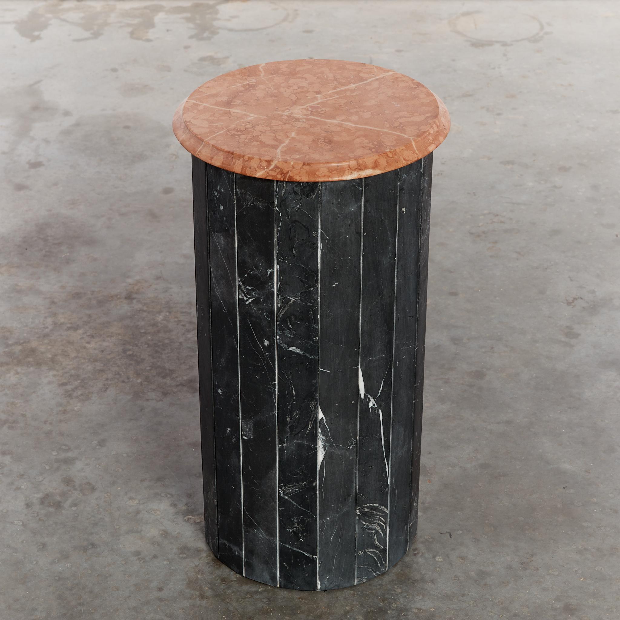 Belgian Two Tone Faceted Marble Plinth Side Table