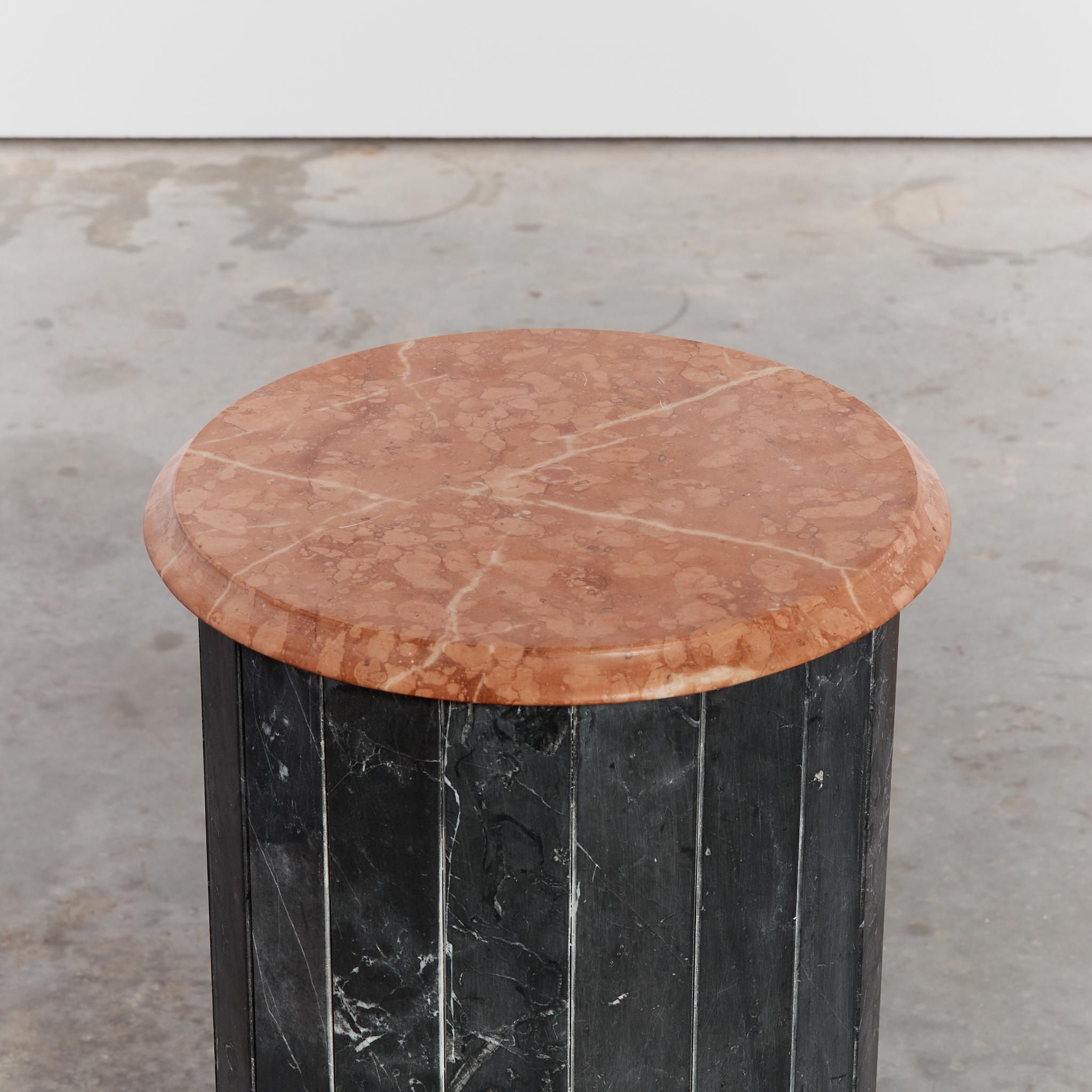 Two Tone Faceted Marble Plinth Side Table In Good Condition In London, GB
