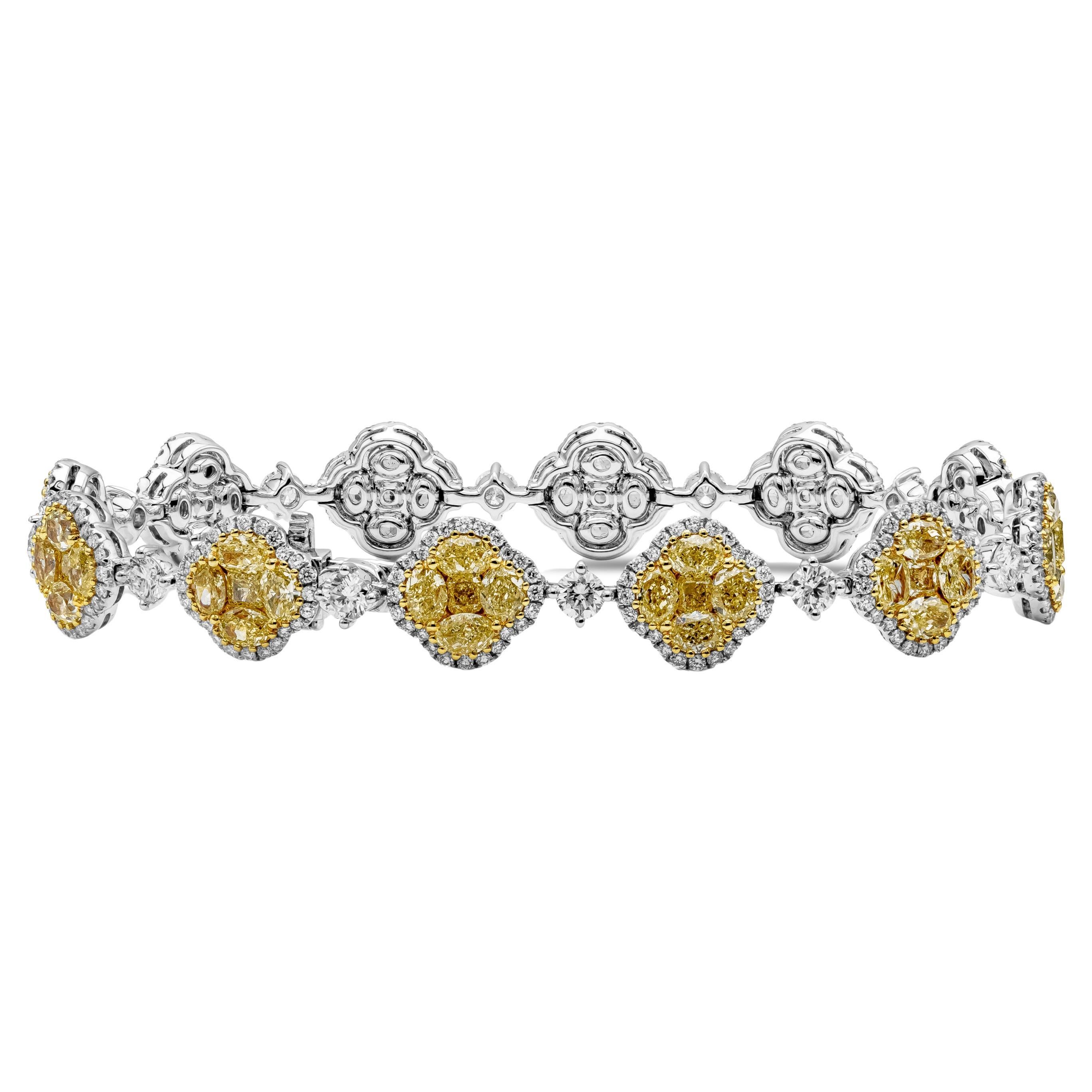 Roman Malakov Bracelet halo de diamants jaunes de couleur fantaisie taille coussin de 9,29 carats en vente