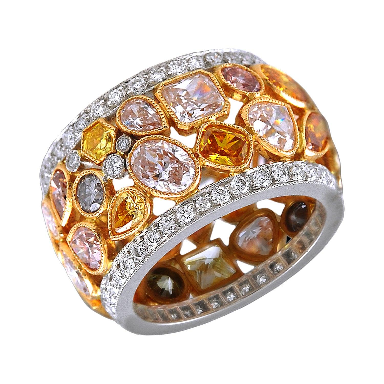 Two Tone Fancy Color Diamond Wedding Ring For Sale