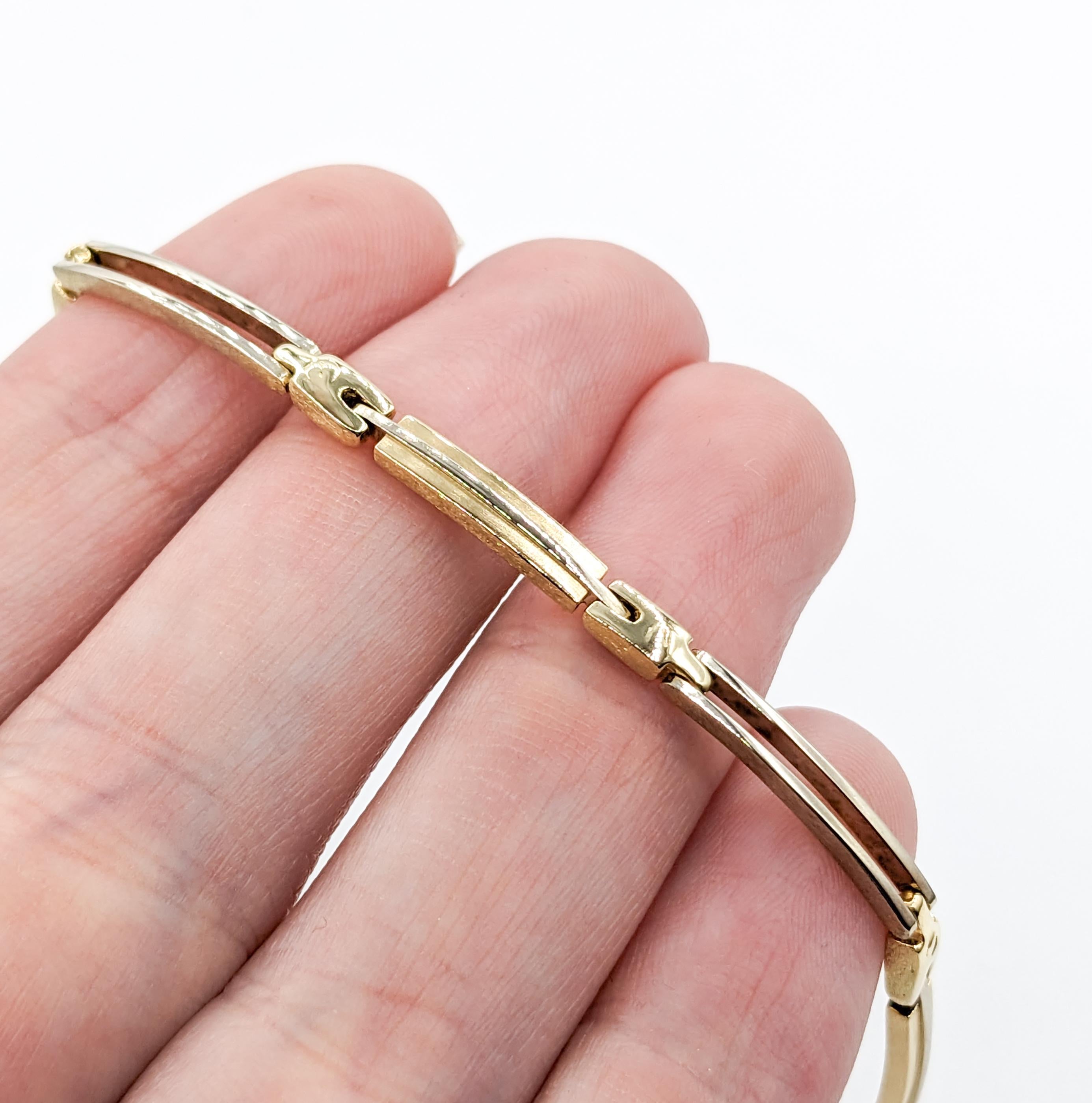 Modern Two Tone Fancy Link Bracelet in 14k Gold For Sale