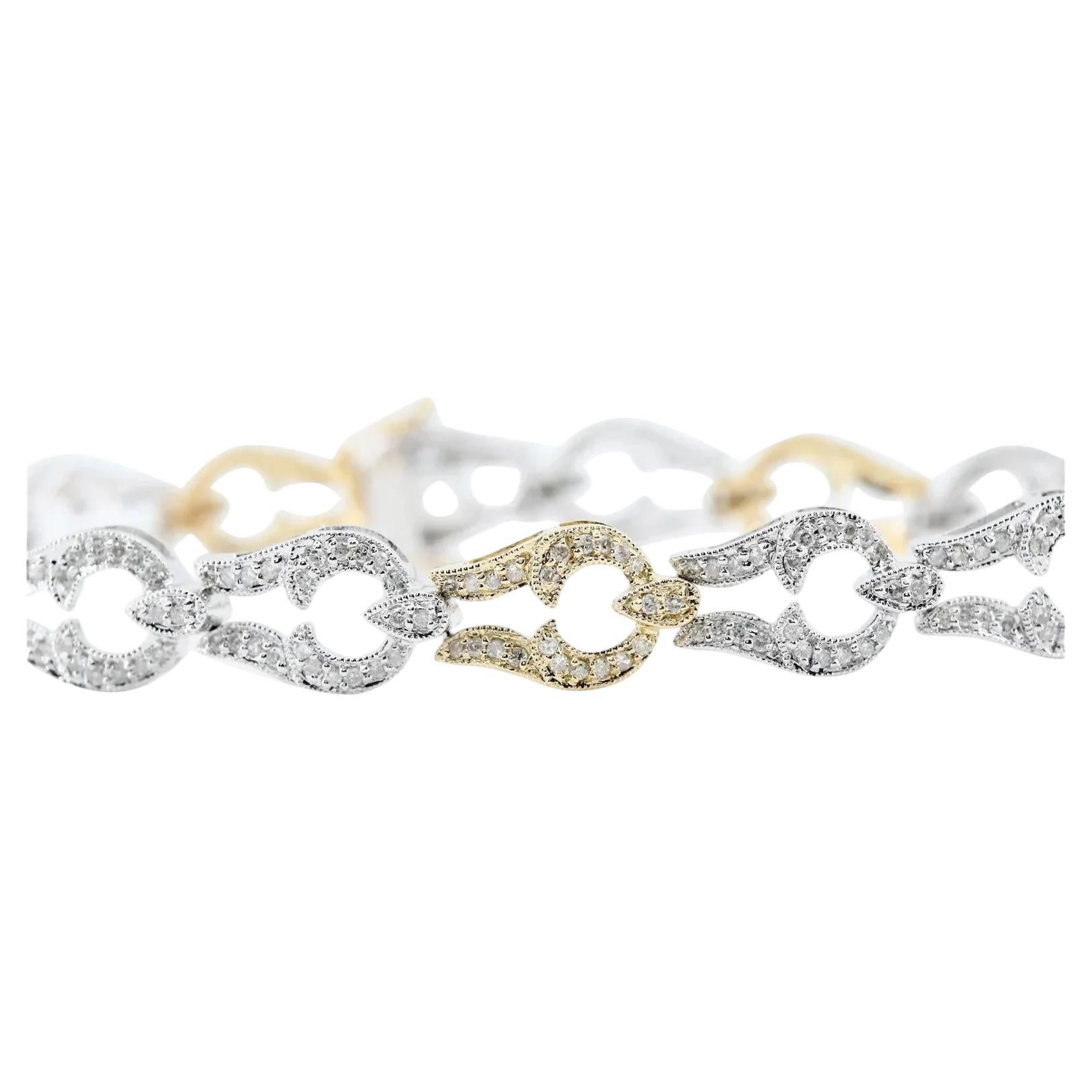 Bracelet en or 18K avec diamants pavés incolores et jaunes fantaisie en vente