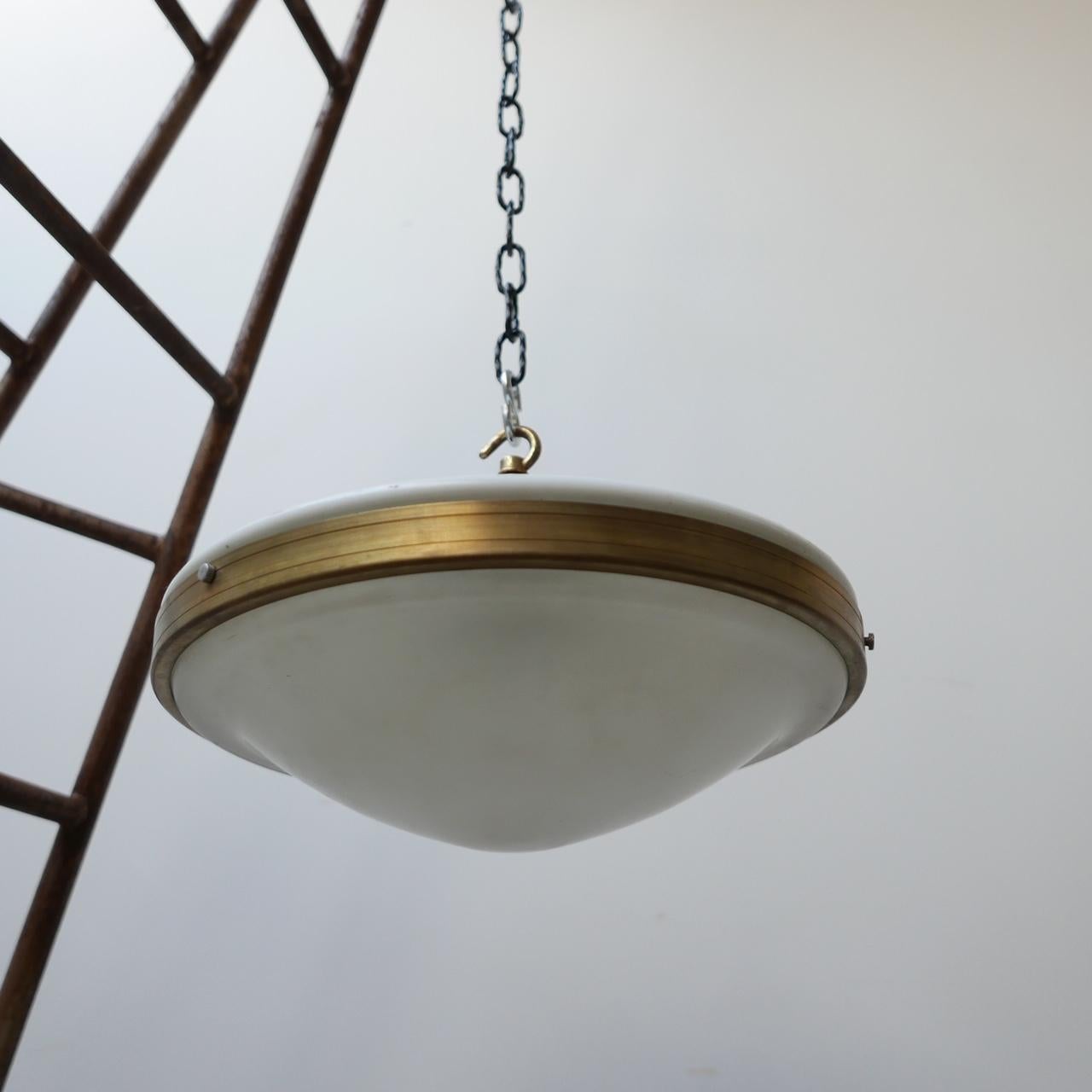 20th Century Two Tone German Opaline and Etched Glass Pendant Light