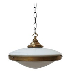 Two Tone German Opaline and Etched Glass Pendant Light