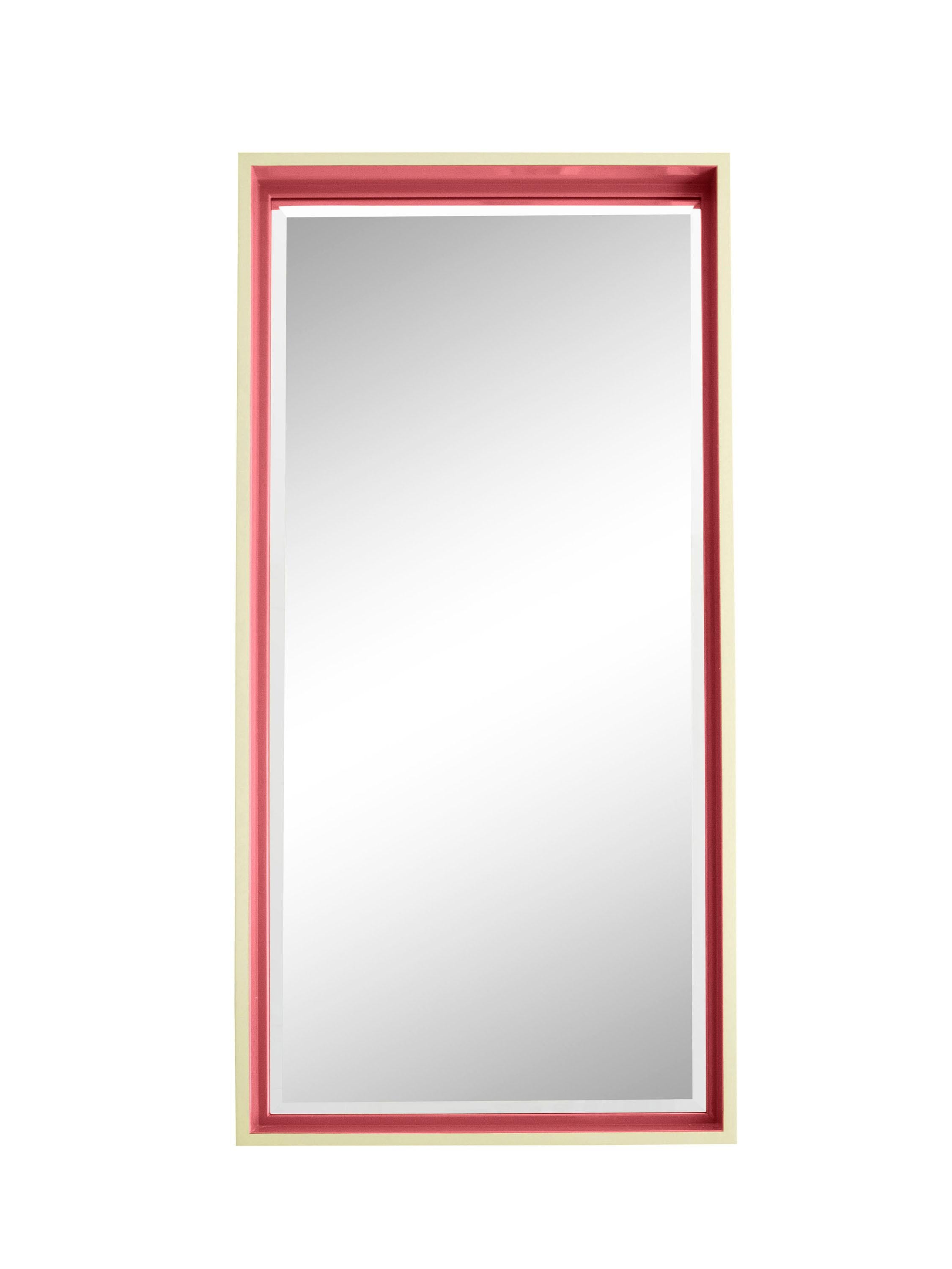 Lisa Tharp Collection  Shadow Box Mirror 

A deep shadow-box frames one's reflection with style. Two-tone glossy lacquer finish offers endless custom color possibilities.
 
1