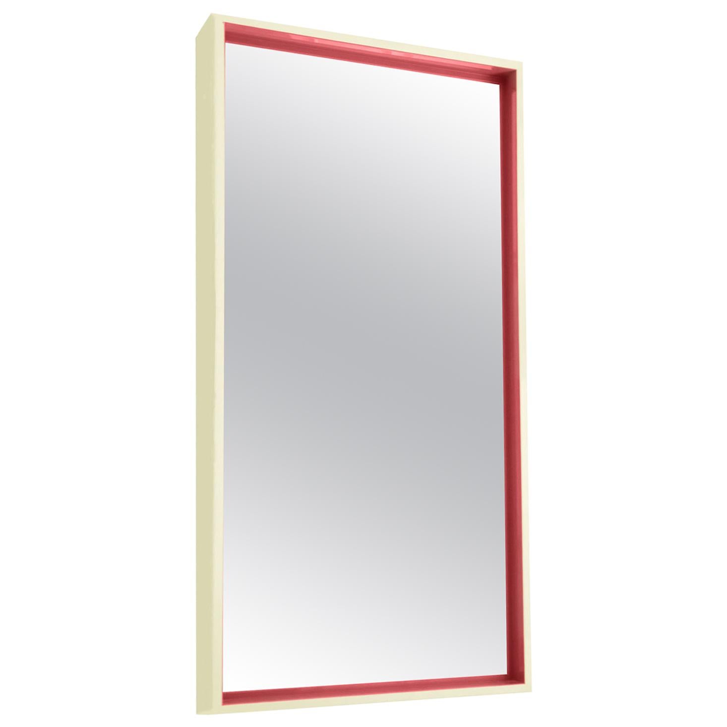 Two-Tone Glossy Lacquer Beveled Shadow Box Mirror Hardwood Maple Frame Custom For Sale