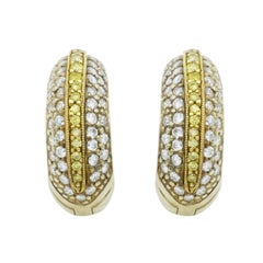Two-Tone Gold 1.08 Carat Yellow and White Diamond Hoop Earrings by Rock N Gold