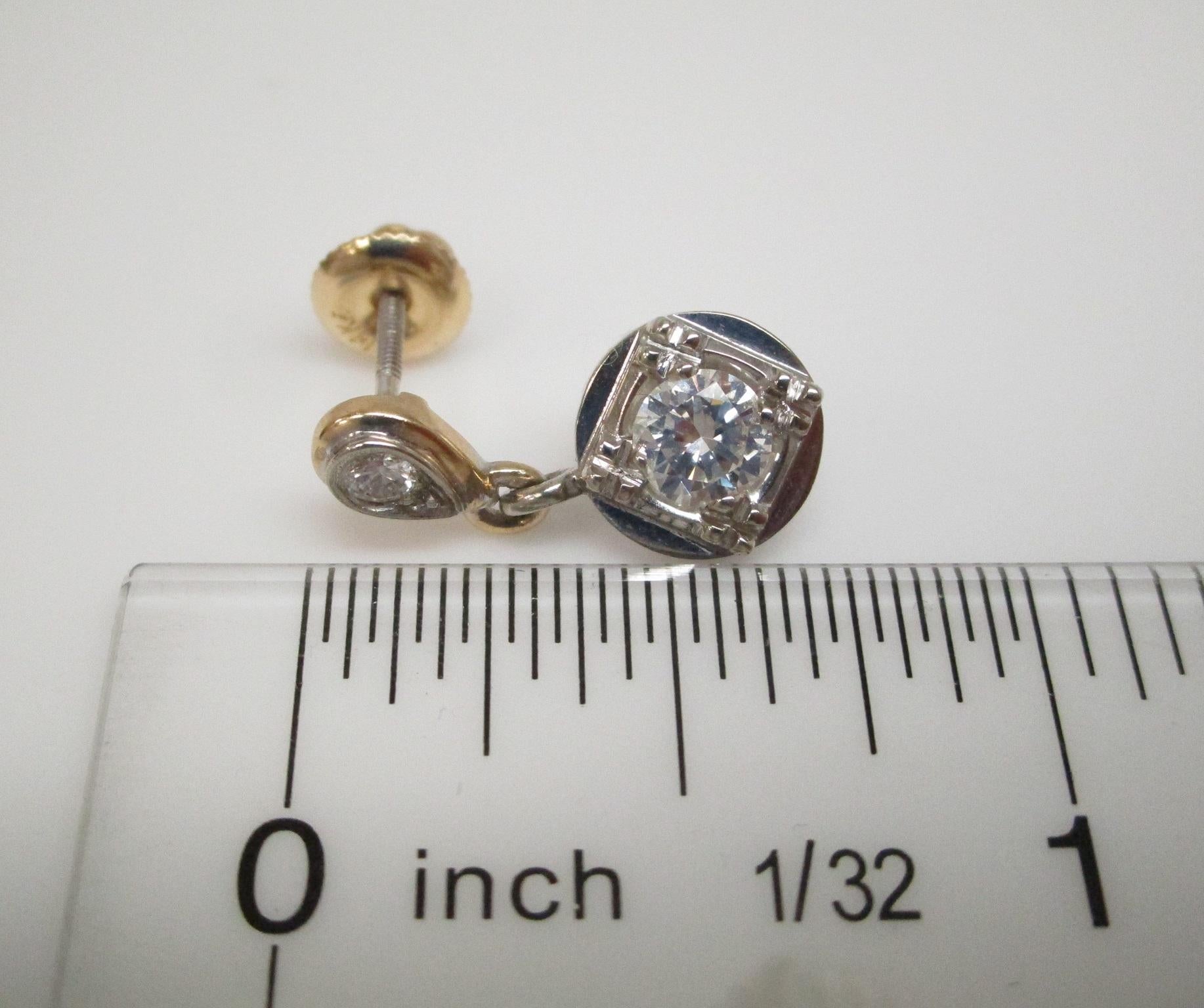 Retro-Diamant-Ohrhänger aus zweifarbigem Gold, 1950er Jahre 6