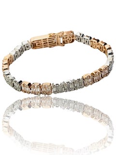 Two-Tone Gold 9.50 Carat Diamonds Tennis Baguette and Round Diamonds Bracelet