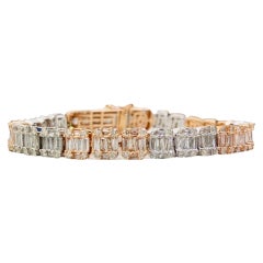 Two-Tone Gold 9.50 Carat Diamonds Tennis Baguette and Round Diamonds Bracelet