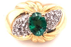 Two-Tone Gold ADL Marked Antique Ring with Emerald and Diamonds