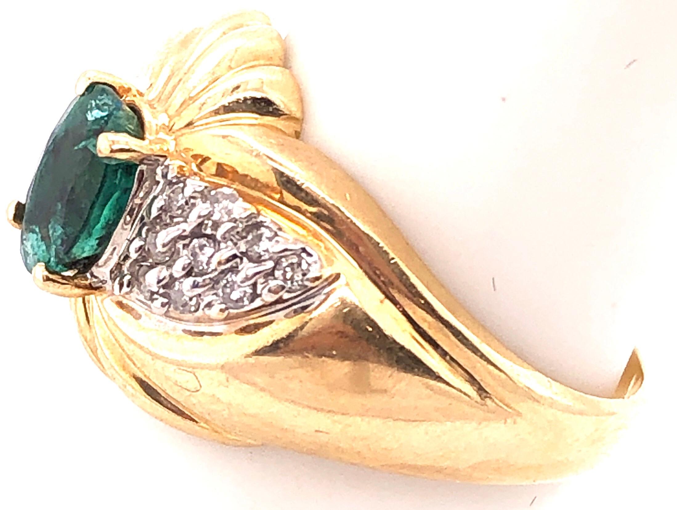 Round Cut Two-Tone Gold ADL Marked Antique Ring with Emerald and Diamonds For Sale
