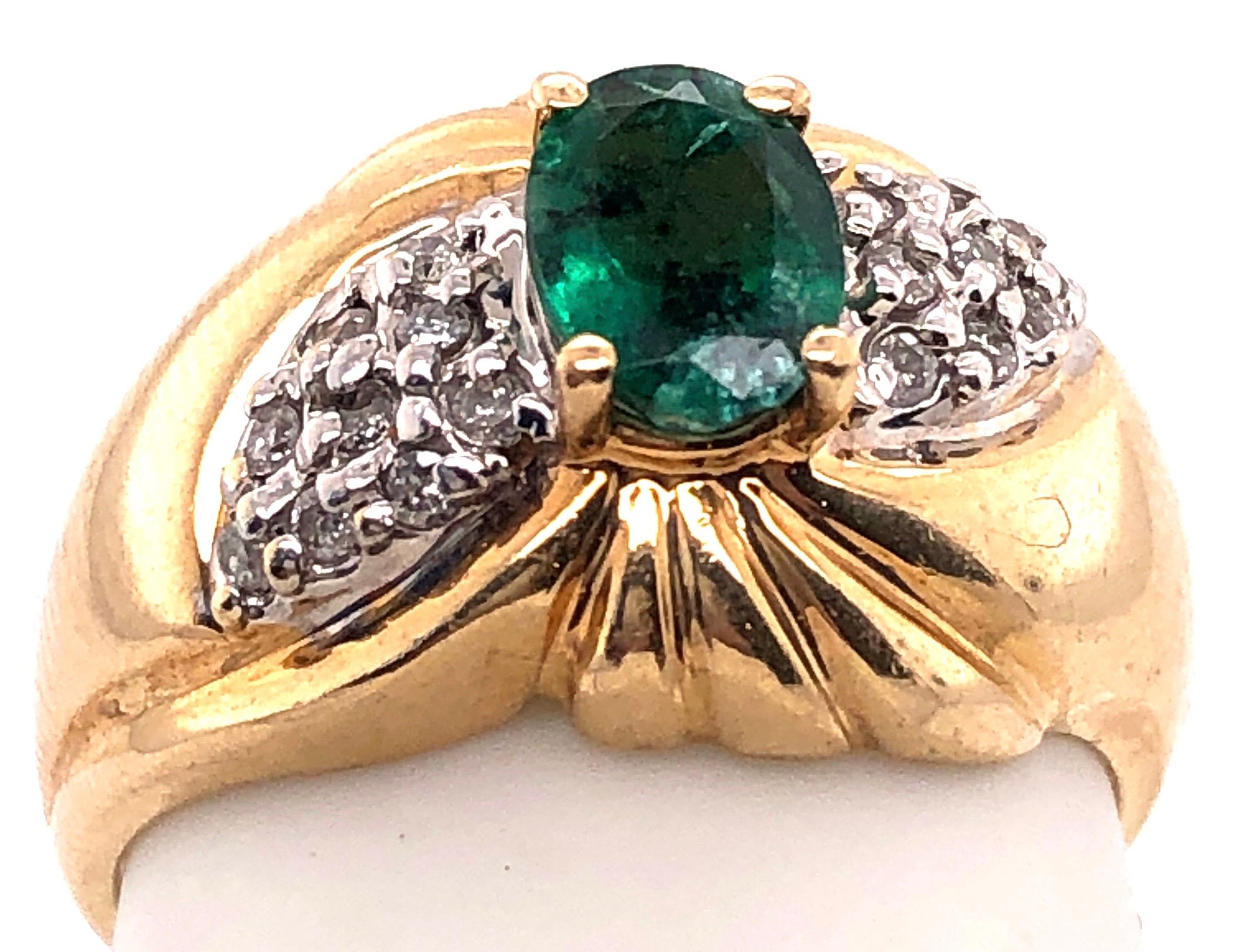 Two-Tone Gold ADL Marked Antique Ring with Emerald and Diamonds In Good Condition For Sale In Stamford, CT