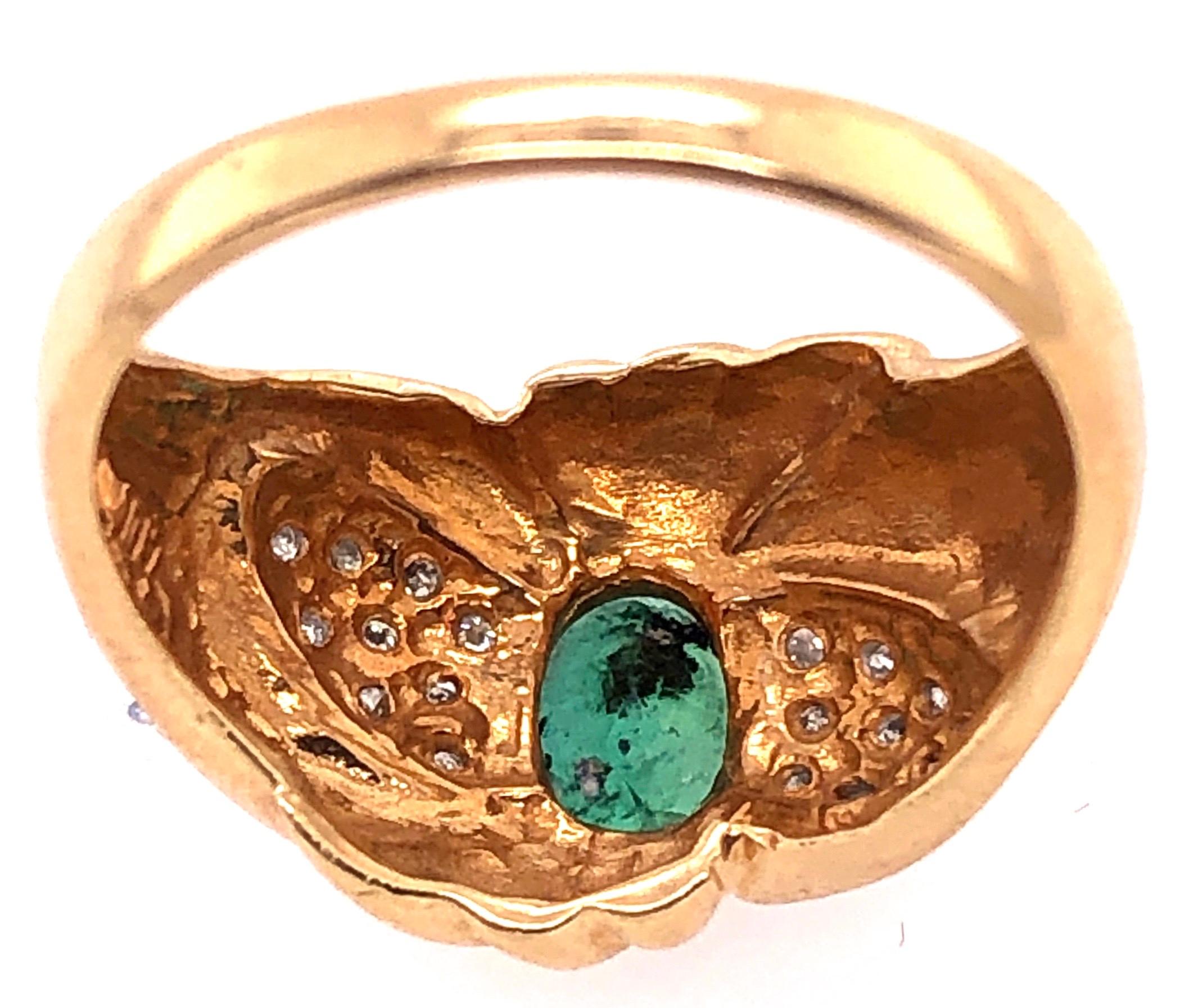 Women's or Men's Two-Tone Gold ADL Marked Antique Ring with Emerald and Diamonds For Sale