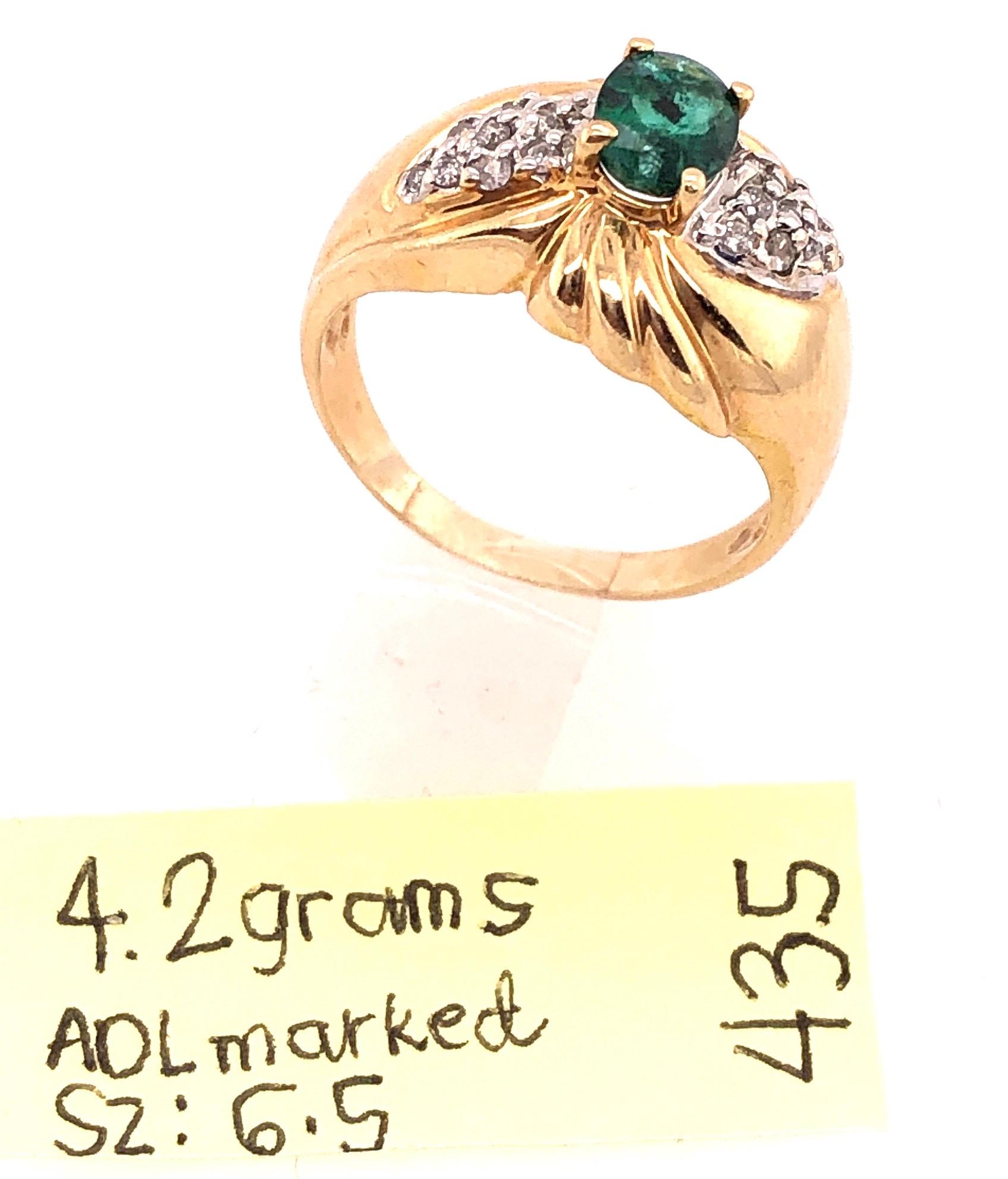 Two-Tone Gold ADL Marked Antique Ring with Emerald and Diamonds For Sale 1