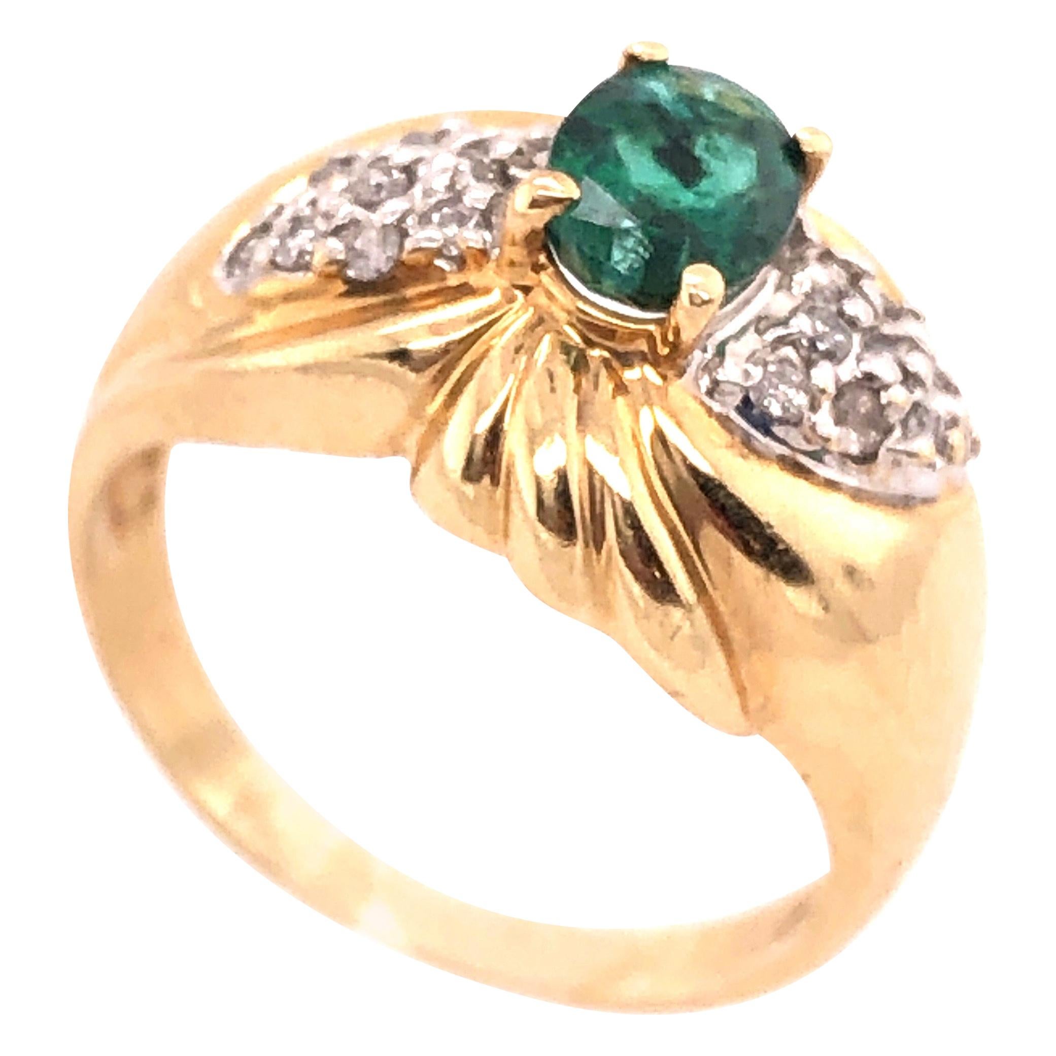 Two-Tone Gold ADL Marked Antique Ring with Emerald and Diamonds For Sale
