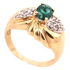 Two-Tone Gold ADL Marked Antique Ring with Emerald and Diamonds