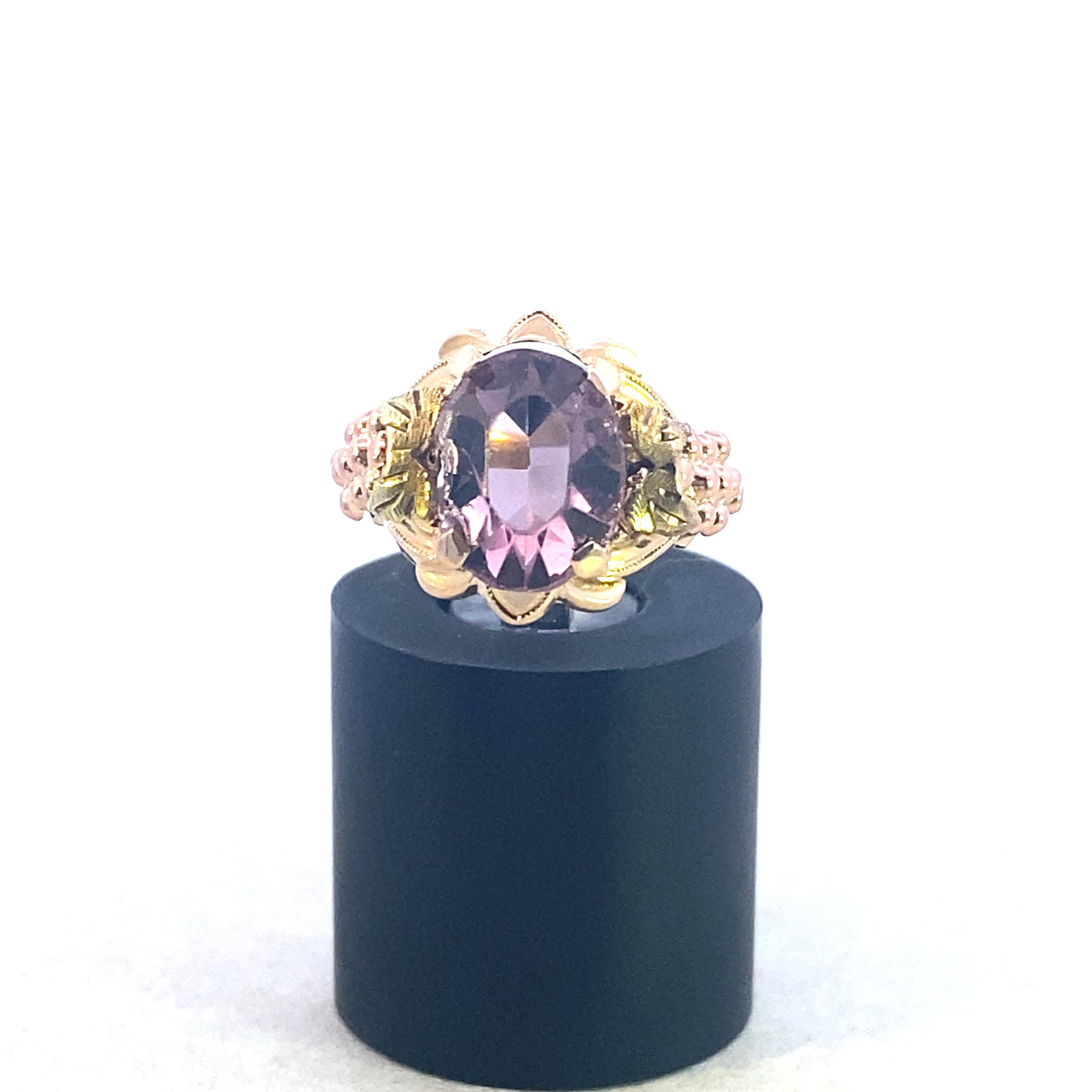 Oval Cut Two Tone Gold Amethyst Ring For Sale