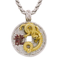 Two-Tone Gold and Diamond Dragon Pendant with Diamond Chain Necklace Stambolian