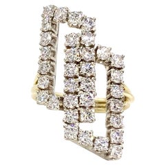 Two-Tone Gold and Diamond Interlocking Square Modern Ring