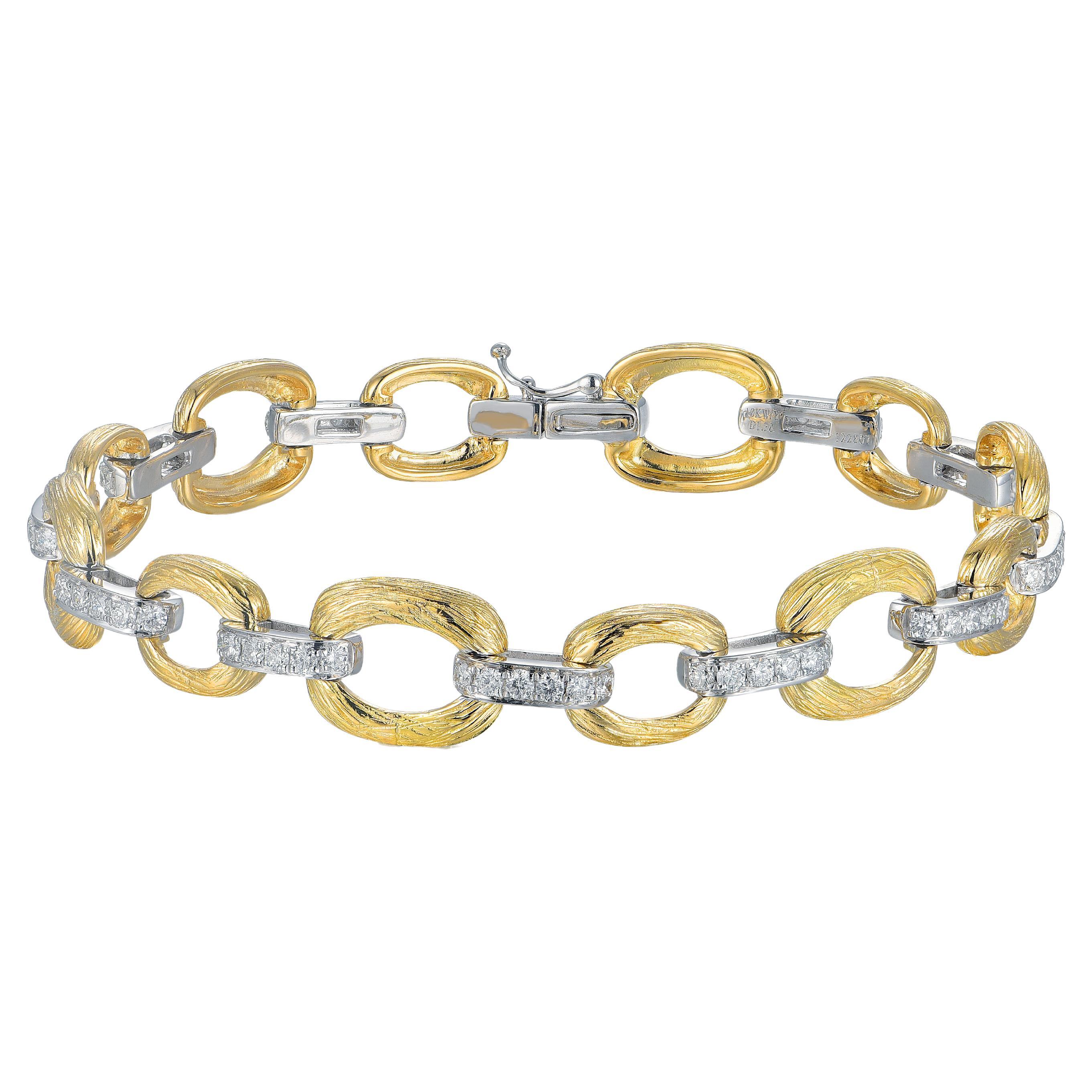 Two Tone Gold and Diamond Link Bracelet For Sale