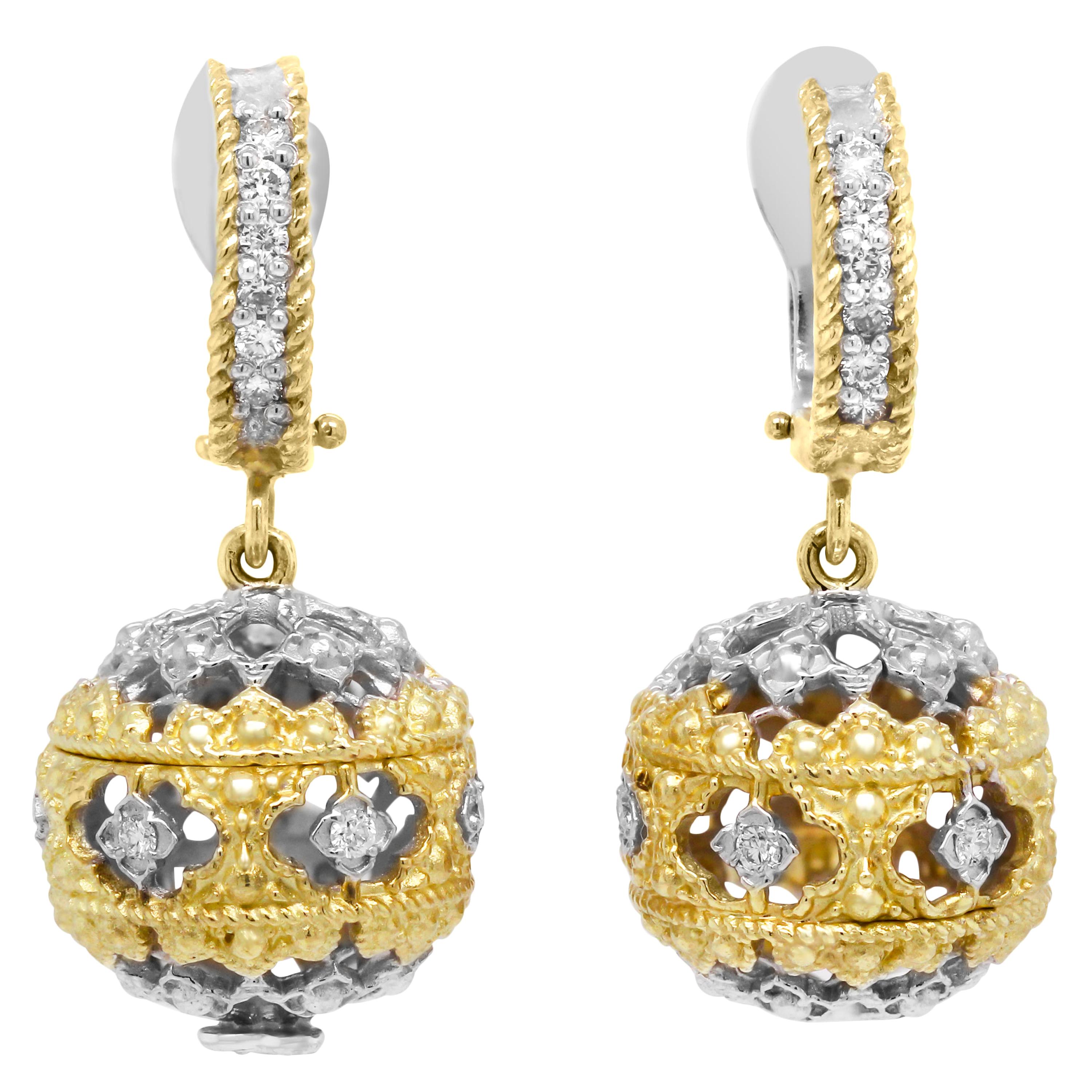Two-Tone Gold Ball Drop All Around Earrings with Diamonds Stambolian
