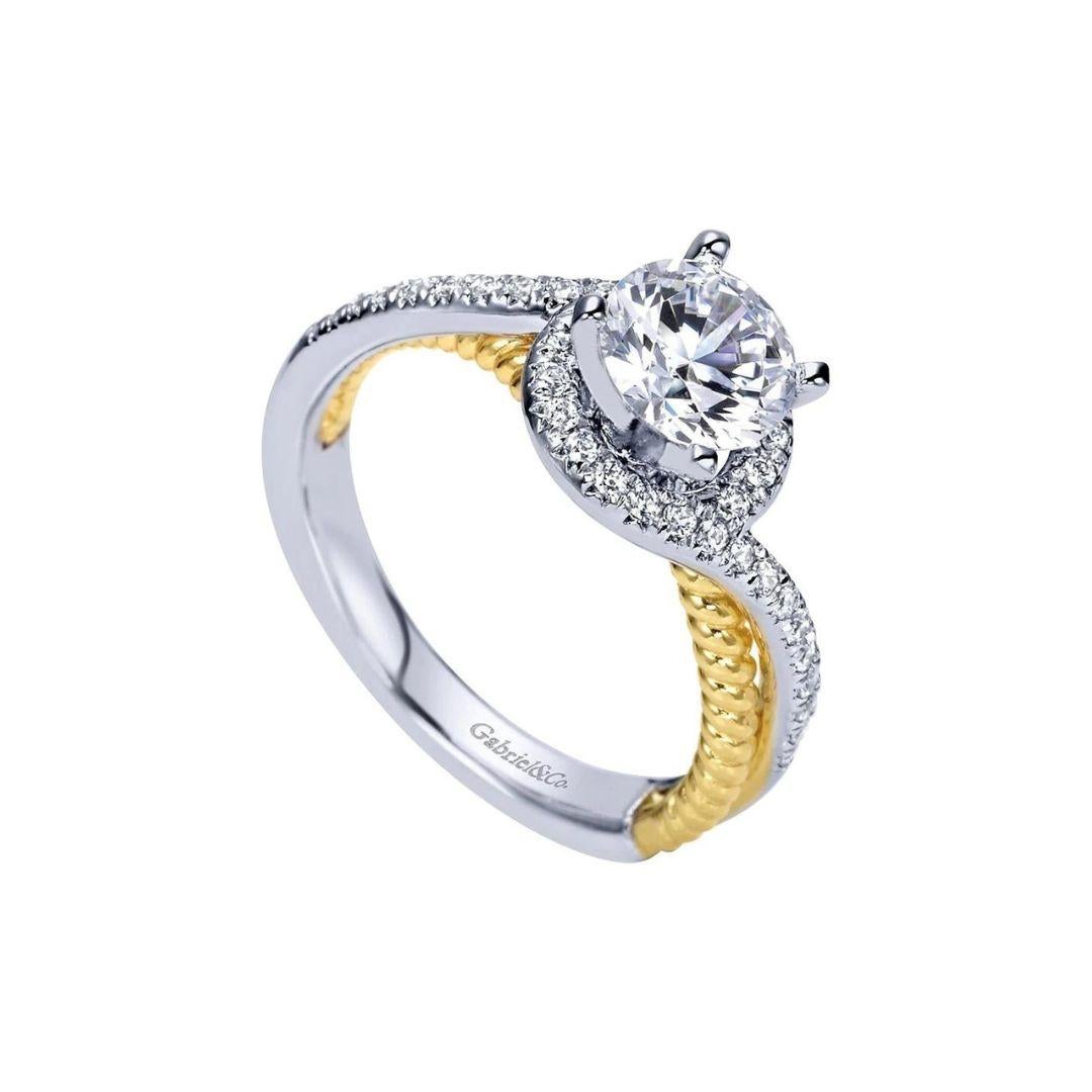 Round Cut Two Tone Gold Bypass Design Diamond Engagement Mounting For Sale