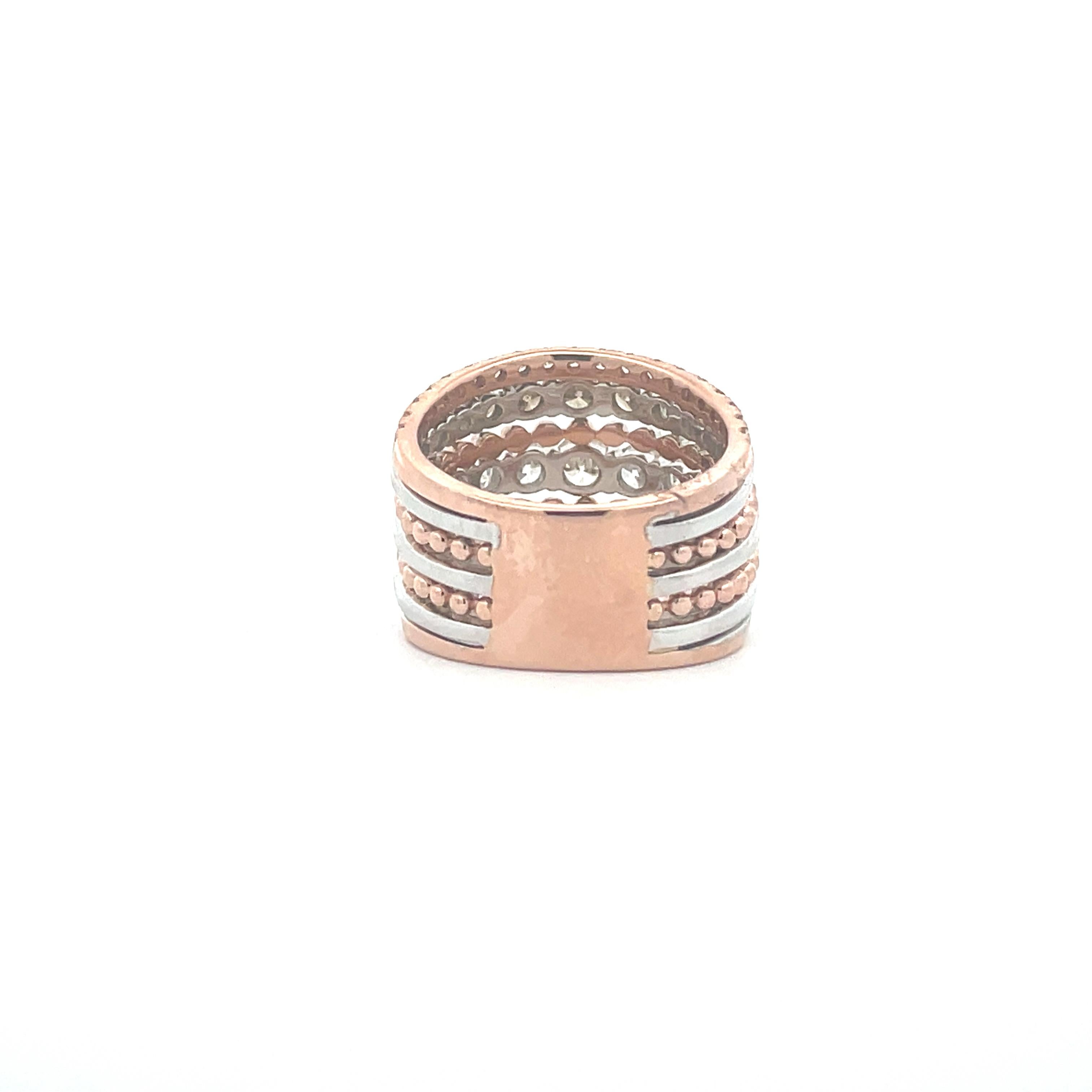 Mehrreihiger Highway-Ring aus Gold mit Champagner- und Weißdiamanten (Art déco) im Angebot