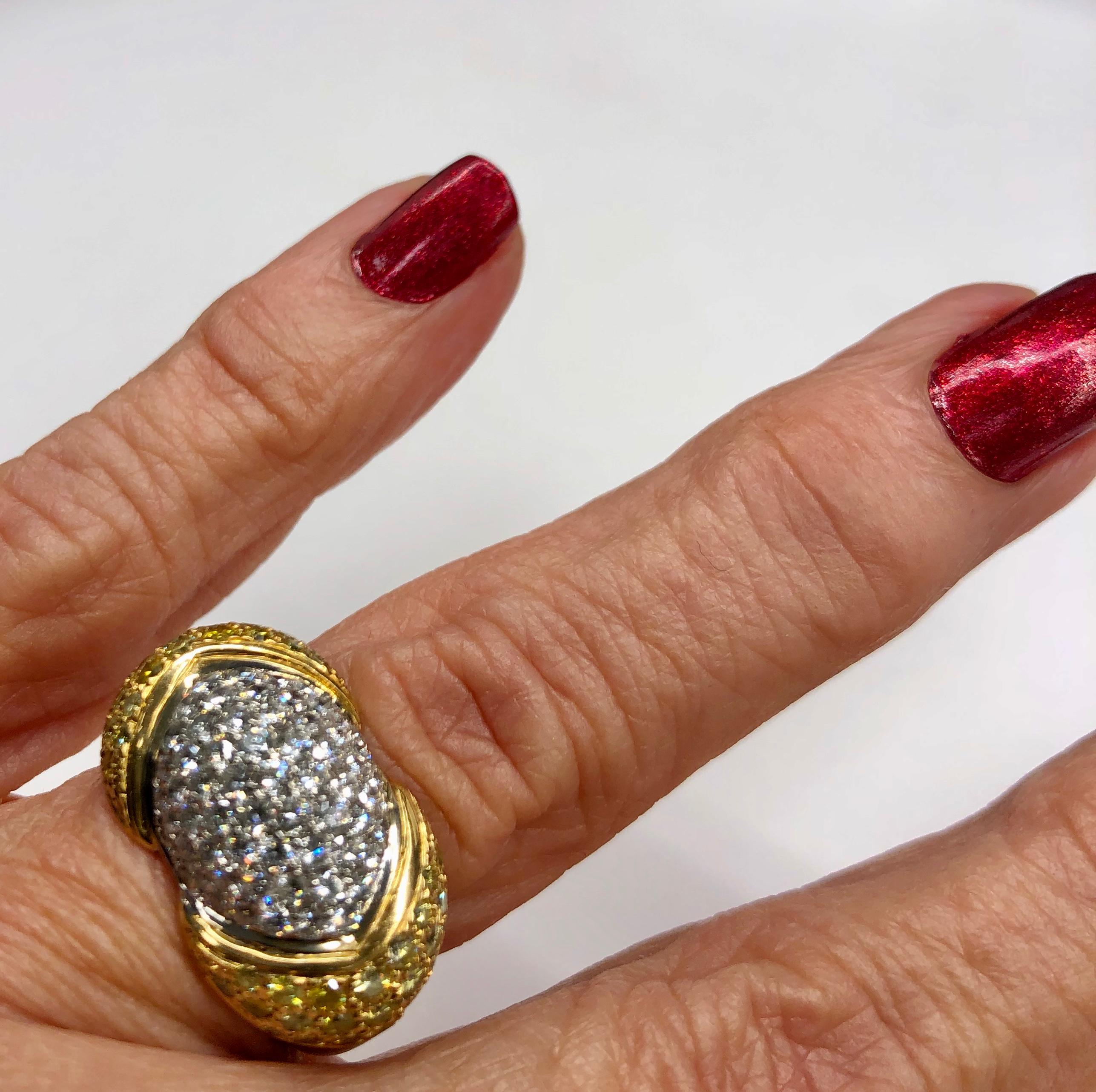 Pavé Diamond Dome Ring in Two-Tone Gold In Good Condition In Houston, TX