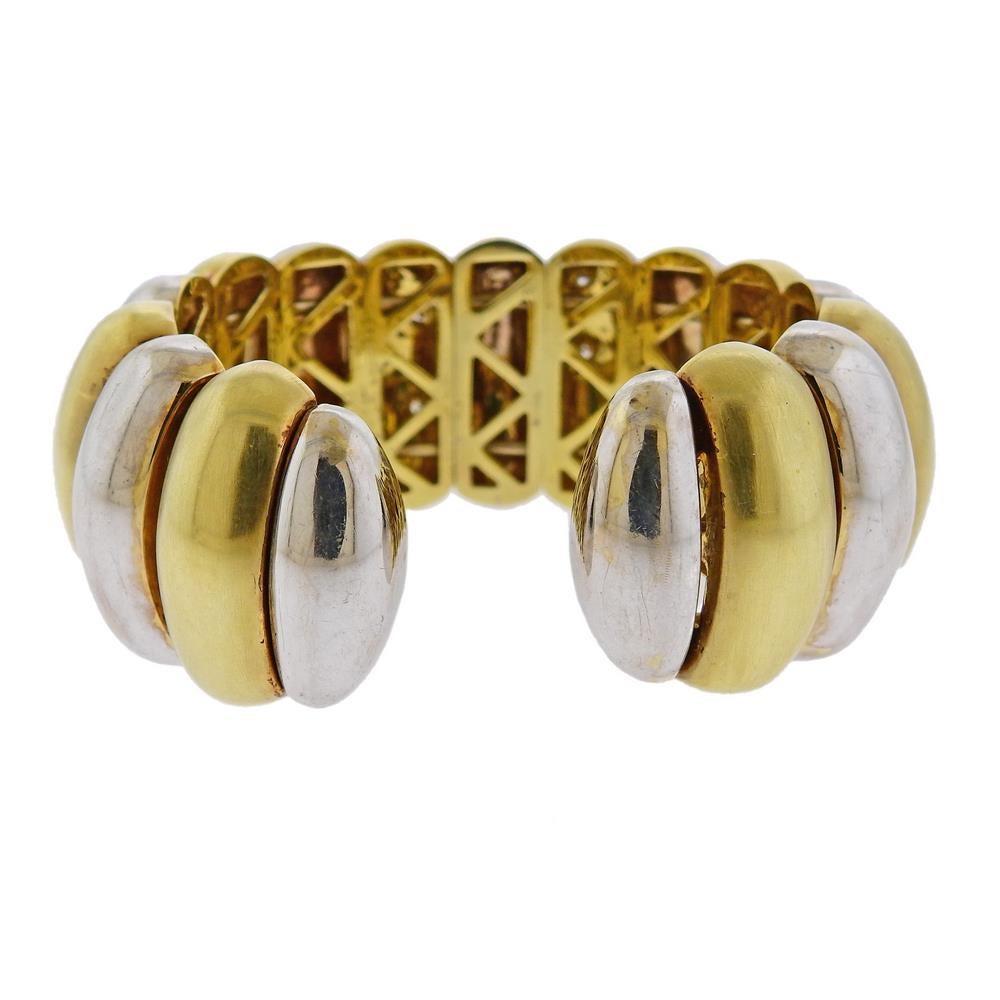 Two-Tone Gold Diamond Cuff Bracelet In Excellent Condition For Sale In New York, NY