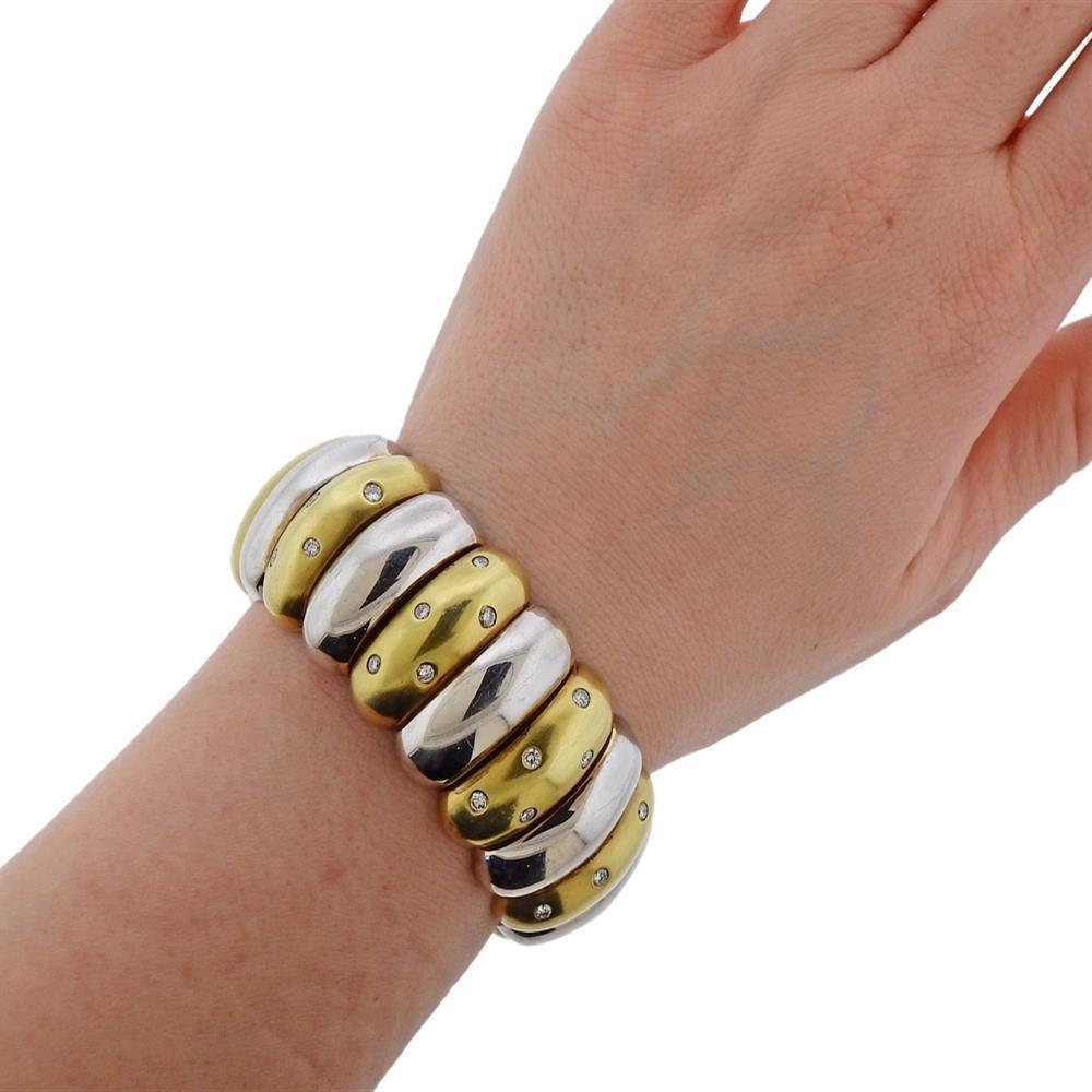 Women's Two-Tone Gold Diamond Cuff Bracelet For Sale