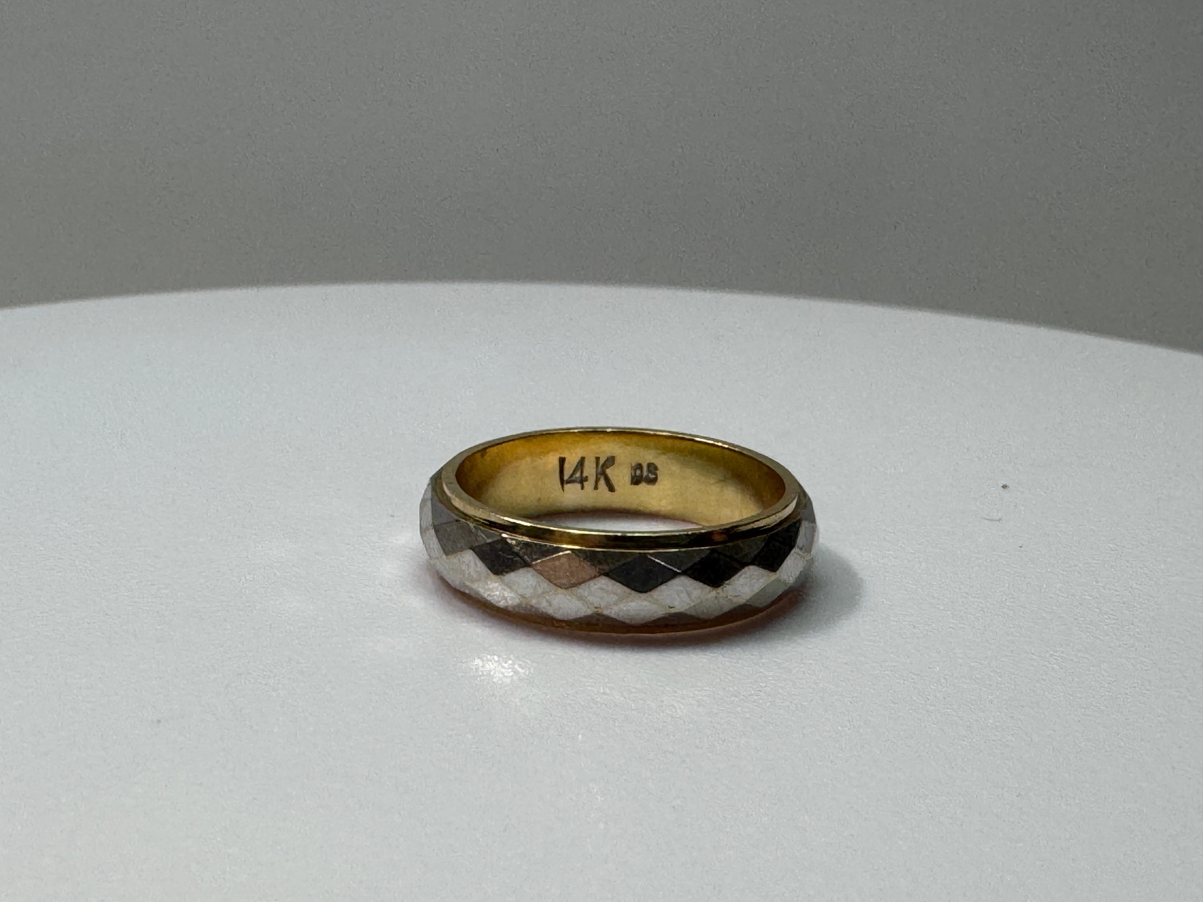 Women's or Men's Two-Tone Gold Diamond Cut Band For Sale