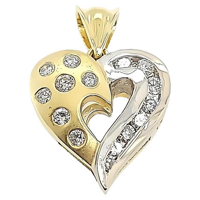 Two Tone Gold Diamond Heart Pendant with Satin Finish For Sale