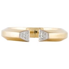 18K Two-Tone Gold Hinged Bangle Bracelet with Diamond Endcaps