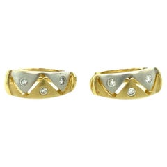Two-Tone Gold Diamond Huggie Hoop Earrings