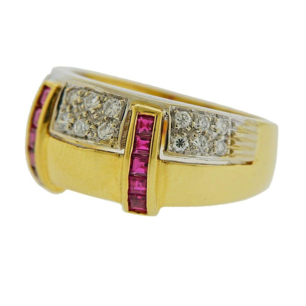 Two-Tone Gold Diamond Ruby Ring In Excellent Condition For Sale In Lambertville, NJ