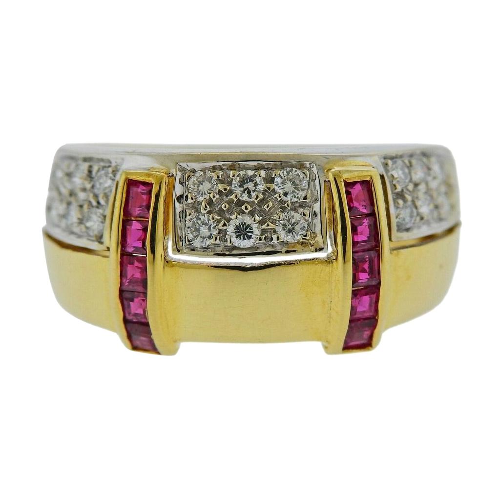 Two-Tone Gold Diamond Ruby Ring For Sale
