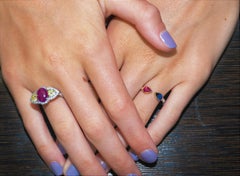 Two-Tone Gold Diamond Ruby Sapphire Ring Weighing 1.45 Carat