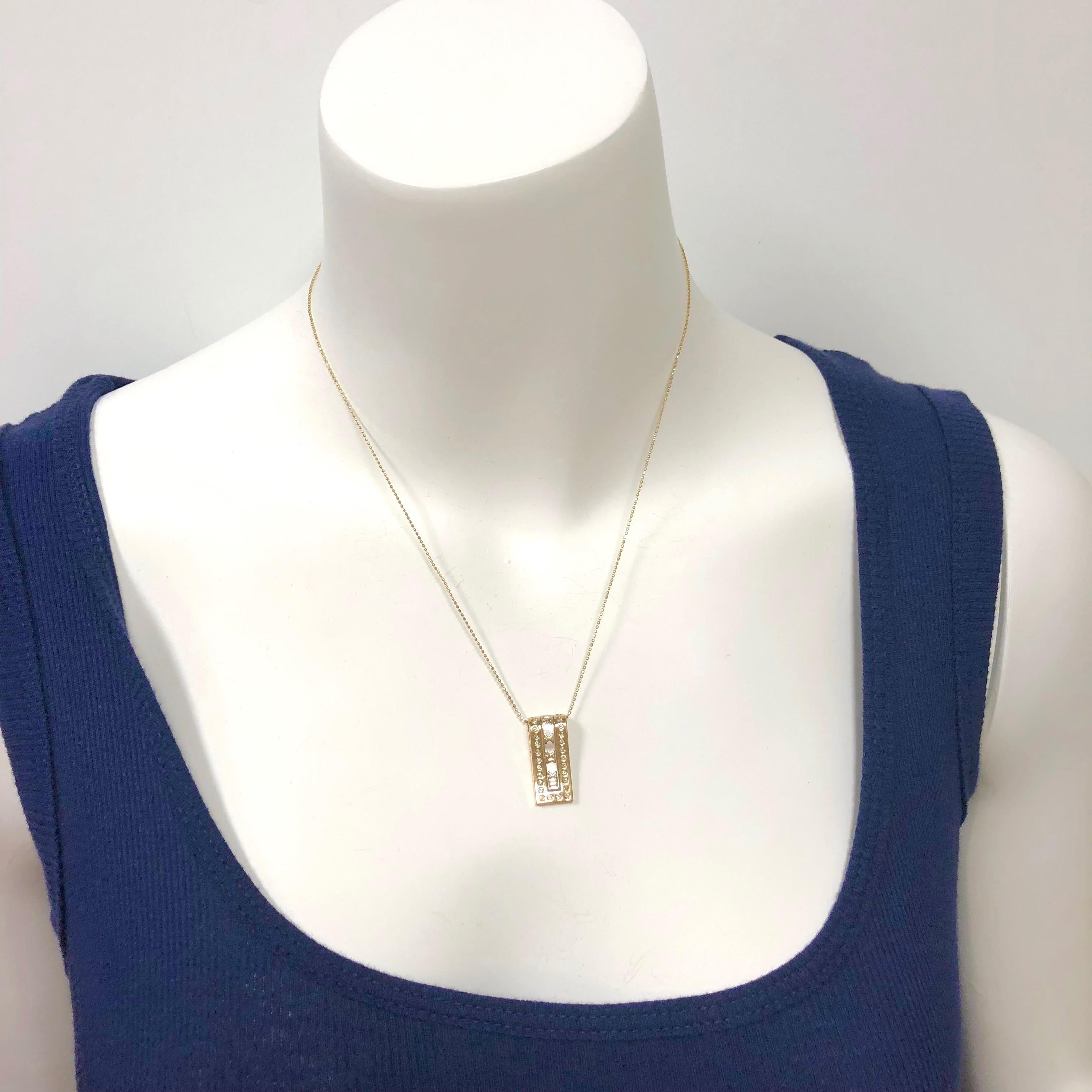 Two-Tone Gold Diamond Slide Pendant Necklace In Excellent Condition For Sale In Agoura Hills, CA